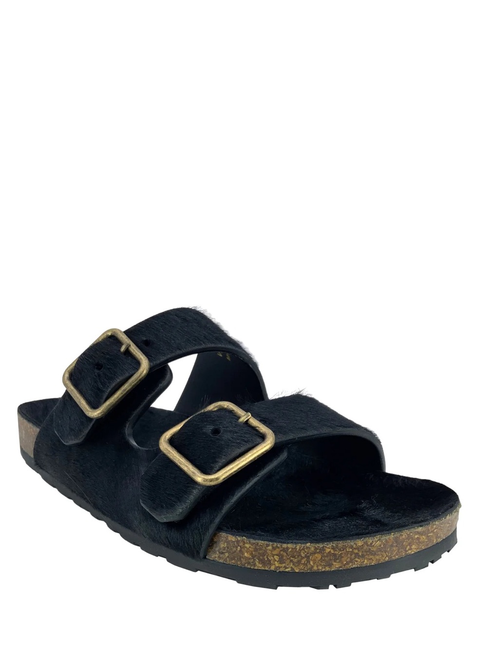 Saint Laurent YSL Jimmy Calf Hair Pony Sandals in Black